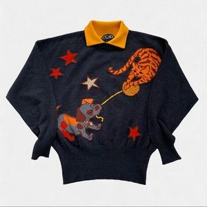 Vintage Escada Wool Sweater Graphic Cat Dog Print